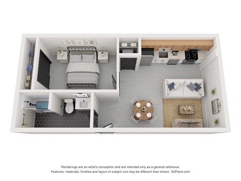 Floor plan for 1 bed, 1 bath, 515 sqft